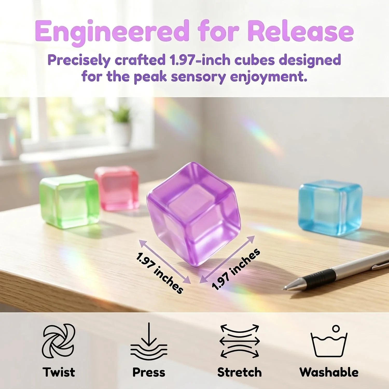 4 Pack Ice Cube Squishy, Slow Rising Fidget for Adults, Sensory Square Shape Stress Balls for Anxiety Relief Classroom Prizes Birthday Gifts Office School