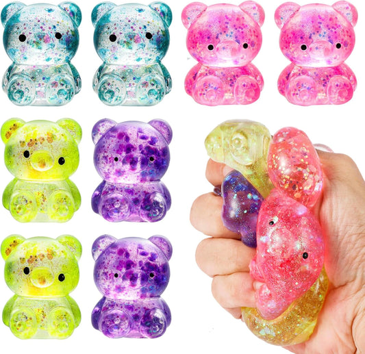 8 Pack Bear Squishy Toys, Glitter Colorful Sensory Stress Balls for Anxiety Relief, Squishy Balls Fidget Toys for Kids Adult, Squeeze Balls Bulk, Party Favors Goodie Bags Stuffer for Boys Girls