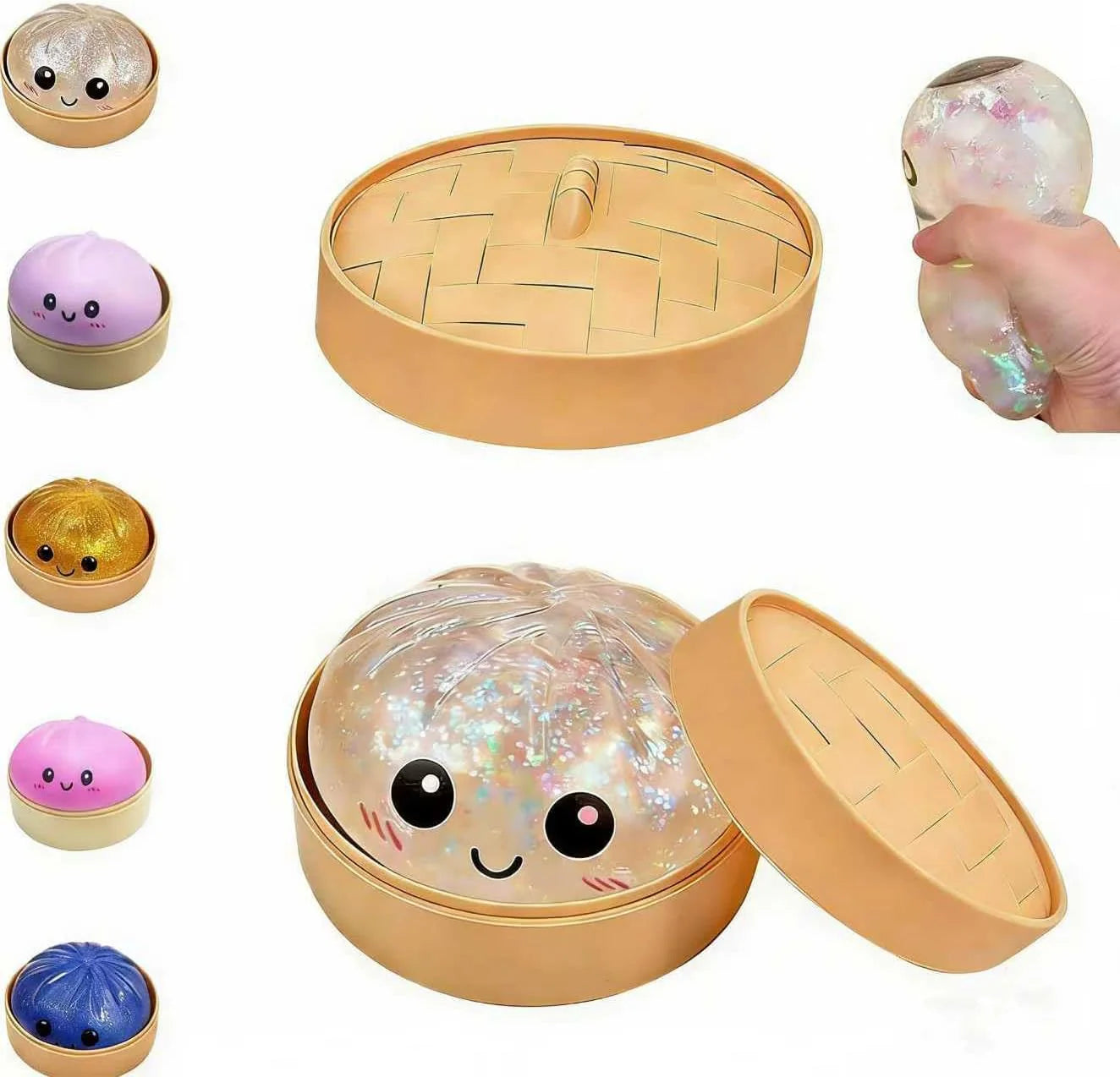 Dumpling Squishies,Glitter Dumpling, Glitter Squishy with Box,Easter Basket Stuffers (White) - US 7996