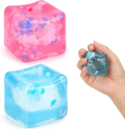 Gretex Fidget Toy for All Ages: 2 Pack Soft Sensory Fidget Ice Cube Stress Ball Squishy Cube Stress Relief Toys for Kids, Teens and Adults Party Favors, Birthday Gift for Kids Age 3+ - US 7461