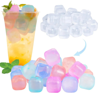 80 Pack Color-changing Reusable Ice Cube for Drinks, Colorful Square Plastic ice Cubes Without Diluting BPA Free, Refreezable Ice Cubes for Coffee, Wine, Whiskey, Cocktails - US 9774