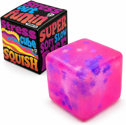 Stress Cube Squishy Toy, 1.97 Inch Slow Rising Fidget Stress Ball with Snowflake Inside, Silent Anxiety Relief Sensory Toy for Adults & Kids, Leakproof Gift-Ready Squeeze Cube - US 9056