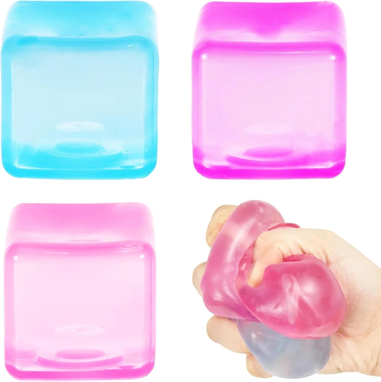 3Pack Ice Cube Stress Ball,Small Cube Fidget Toys,Squishy Cube for Anxiety Relief Stress Reliever,Stress Relief Toys for Adults Kids Children Teens - US 9453