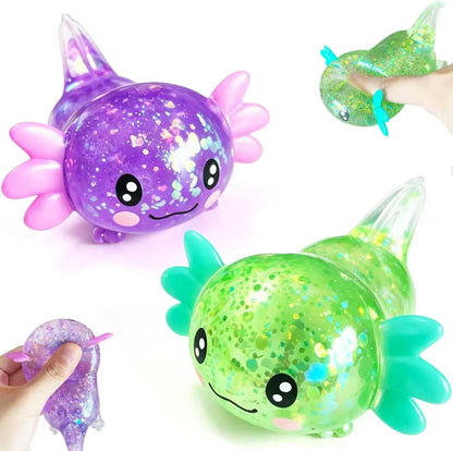 2pack Glitter Axolotls Squishies Toy, Axolotls Stress Relief Toy,Soft Squeeze Sensory Fidget Gadget for Teen & Adult, Office Desk Decor, Party Favors(Purple+Green) - US 9919