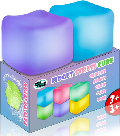 2Pcs Stress Cube Glow in The Dark,Fidgets for Teens,Adults, Kids,Super Solid Squishy Toy,Squeeze Toys,Ice Cube,High Density Squeeze Toys,Stocking Stuffers,Cool Things(Blue + Purple) - US 6847