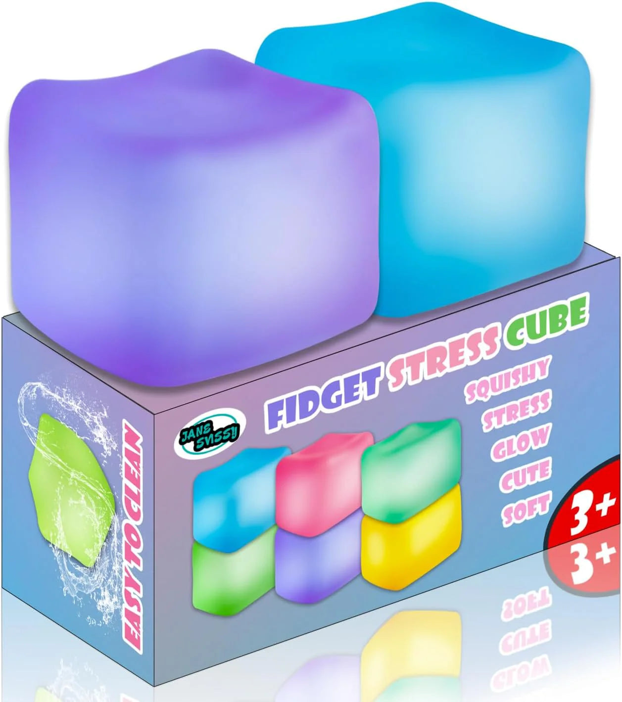2Pcs Stress Cube Glow in The Dark,Fidgets for Teens,Adults, Kids,Super Solid Squishy Toy,Squeeze Toys,Ice Cube,High Density Squeeze Toys,Stocking Stuffers,Cool Things(Blue + Purple) - US 4731
