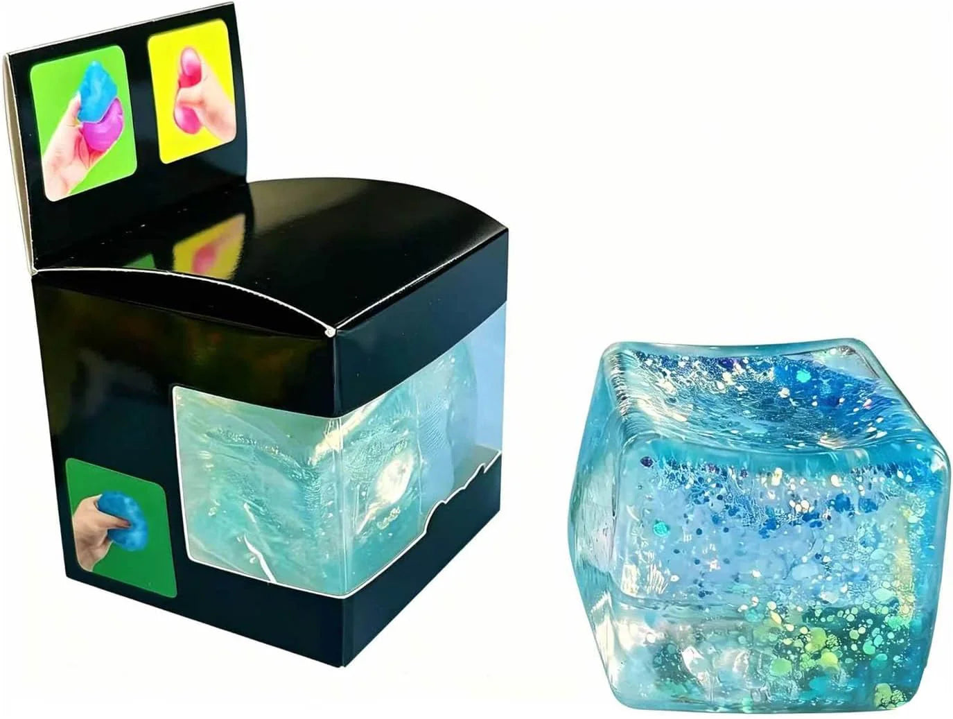 Premium Block Cube Squishy-Squishy Stress Cube,Slow Rise Fidget Cube Squishies Sensory Soft High Density Ice Squeeze Ball Fidget Toy Ice Cube Slow Rise (Blue) - US 5899