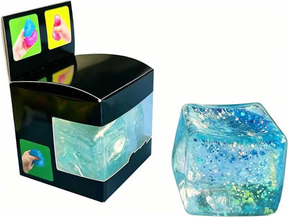 Premium Block Cube Squishy-Squishy Stress Cube,Slow Rise Fidget Cube Squishies Sensory Soft High Density Ice Squeeze Ball Fidget Toy Ice Cube Slow Rise (Blue) - US 5899