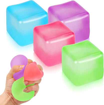 4 Pack Stress Cube Sensory Fidget Toys for Anxiety Stress Relief, Slow Rising Fidget Cube Squeeze Toys, Squishy Cube Filled with Thick Substance, Ice Cube Stress Balls for Adults Kids - US 1074