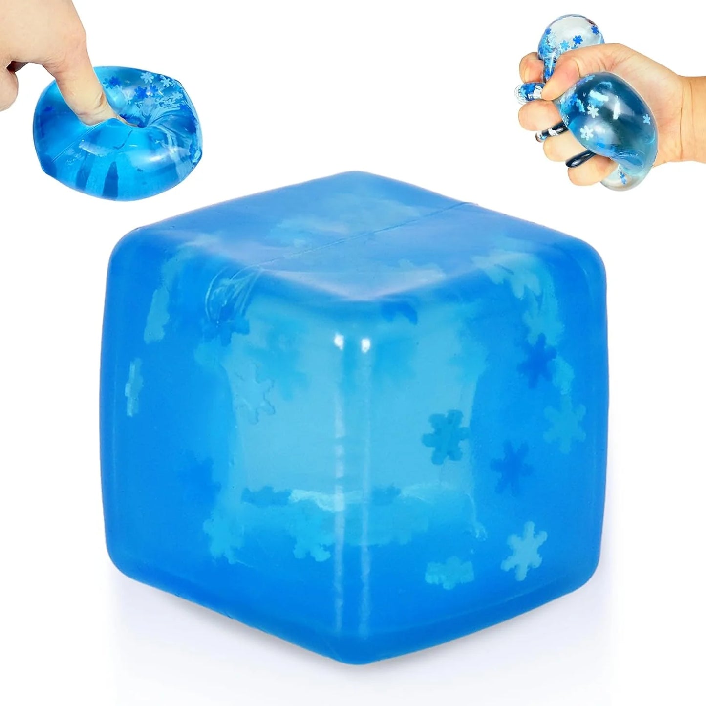 Maltose Squishy Stress Relief Toy, Snowflake Squeeze Ice Cube Fidget, Slow Rising Sensory Stress Ball for Relaxing, Durable TPR Calm Down Toy for Boys Girls Age 3+ (1Pcs, Blue, 1.97inch) - US 2148