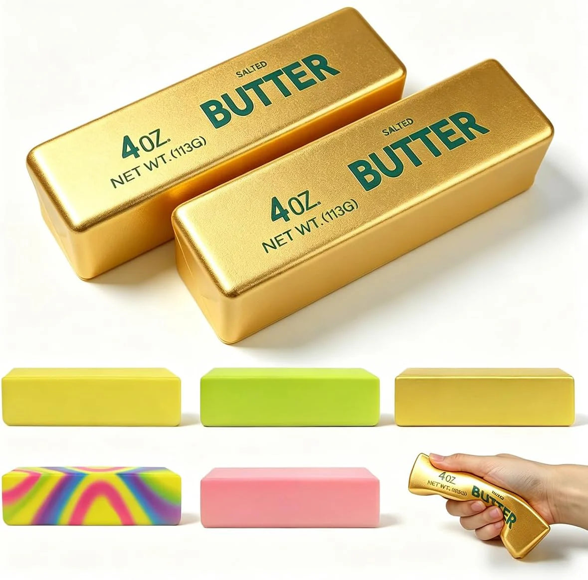 2 Pack Butter Squishy Toys Slow Rising Soft Squeeze Toy Stress Relief Fidget Toys for Kids Party Favors Birthday Gifts Adults Office Desk Toys (Gold) - US 3624