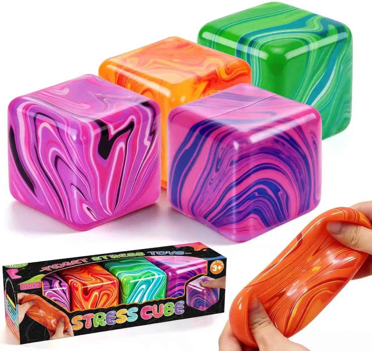 4 Pcs Stress Cube Squishies Fidget Toys, Ice Cube Shape Squeeze Toys, Slow Rise Stress Balls Sensory Toy for Kids Adults with Autism, Stress Relief Classroom Prize, Easter Basket Stuffers - US 4171