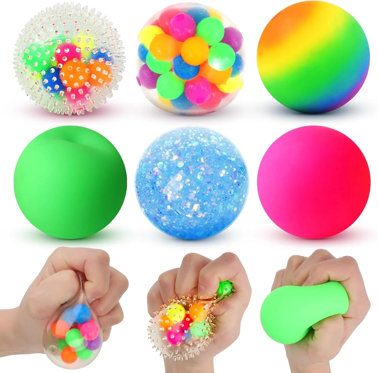 6 Set Squishy Sensory Stress Squeezing Balls forAdults: Best Calming Tool to Relieve Anxiety, Vent Mood and Improve Focus, Easter Basket Stuffers for Kids, Goodie Bag Stuffers - US 2840