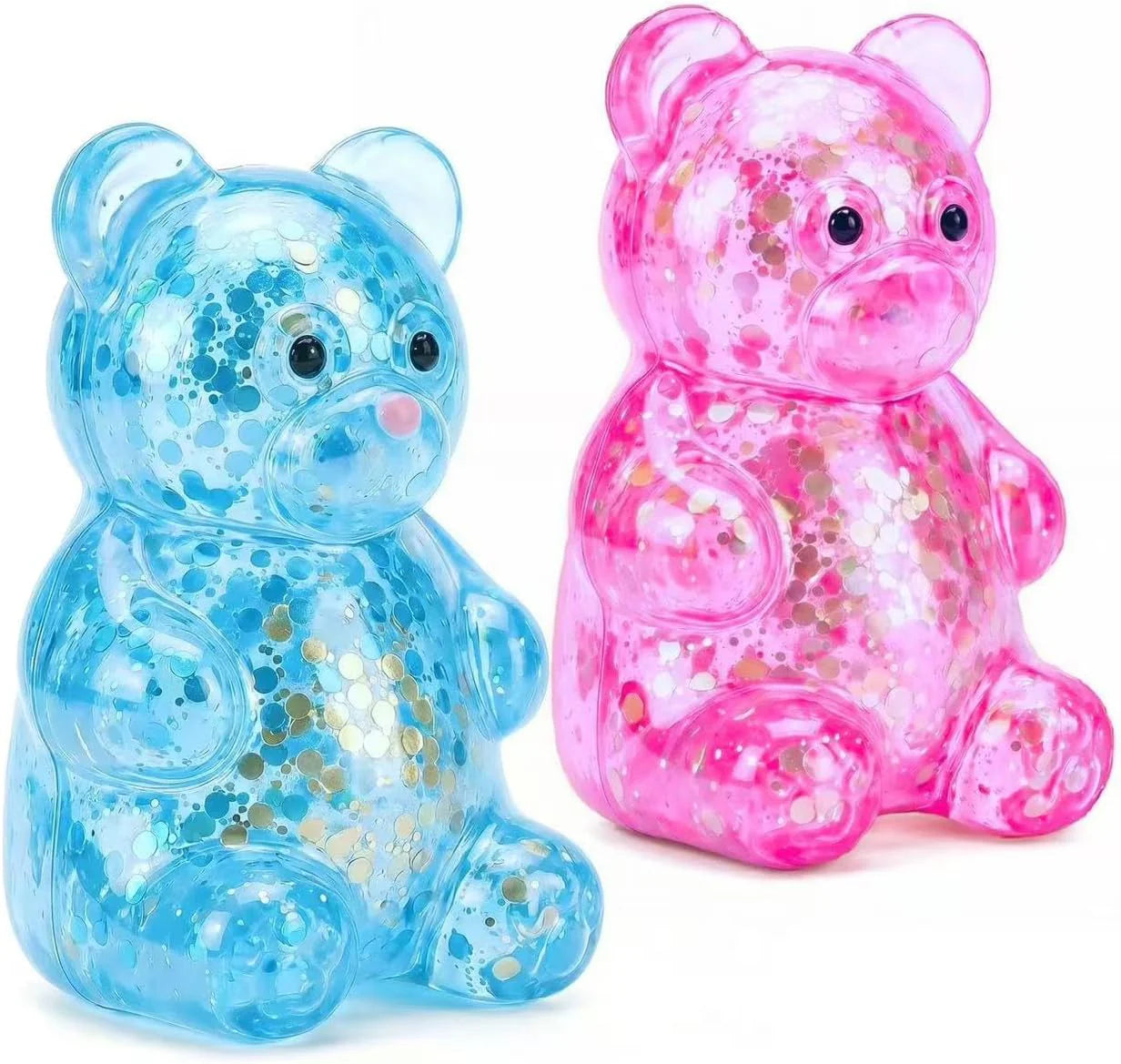2 Pack Bear Squishy Sugar Fidget Stress Balls, Glitter Colorful Bear Sensory Stress Balls for Anxiety Relief, Animals Squishy Squeeze Balls Fidget Toys for Boys and Girls - US 3407