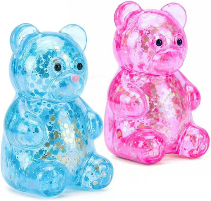 2 Pack Bear Squishy Sugar Fidget Stress Balls, Glitter Colorful Bear Sensory Stress Balls for Anxiety Relief, Animals Squishy Squeeze Balls Fidget Toys for Boys and Girls - US 3407
