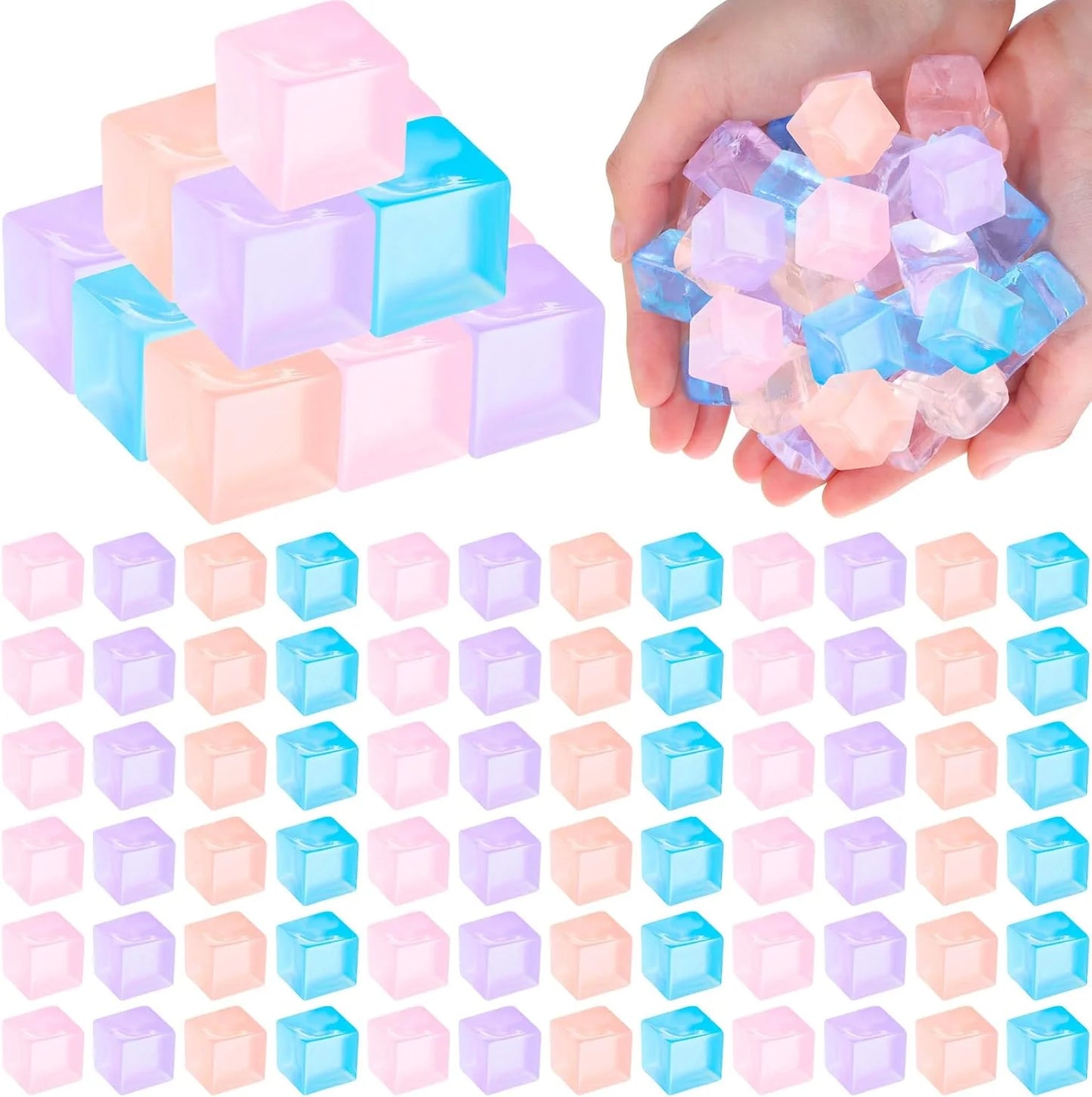 100 Pcs Mini Ice Cube Stress Balls Bulk Squeeze Square Ball Sensory Stress Relief Mini Ice Cube Prize Birthday Party Favor Bags Box Filling, 4 Colors - US 2420