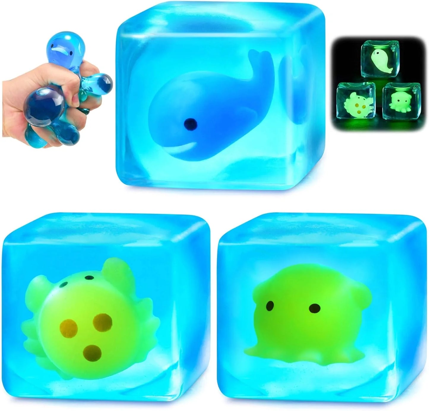 Squishy Stress Cube Fidget Toys Adults - Glow in The Dark Sensory Toys for Kids with Autism Stress Balls for Kids Teens Squeeze Toys for Anxiety Easter Basket Stuffers - US 5305