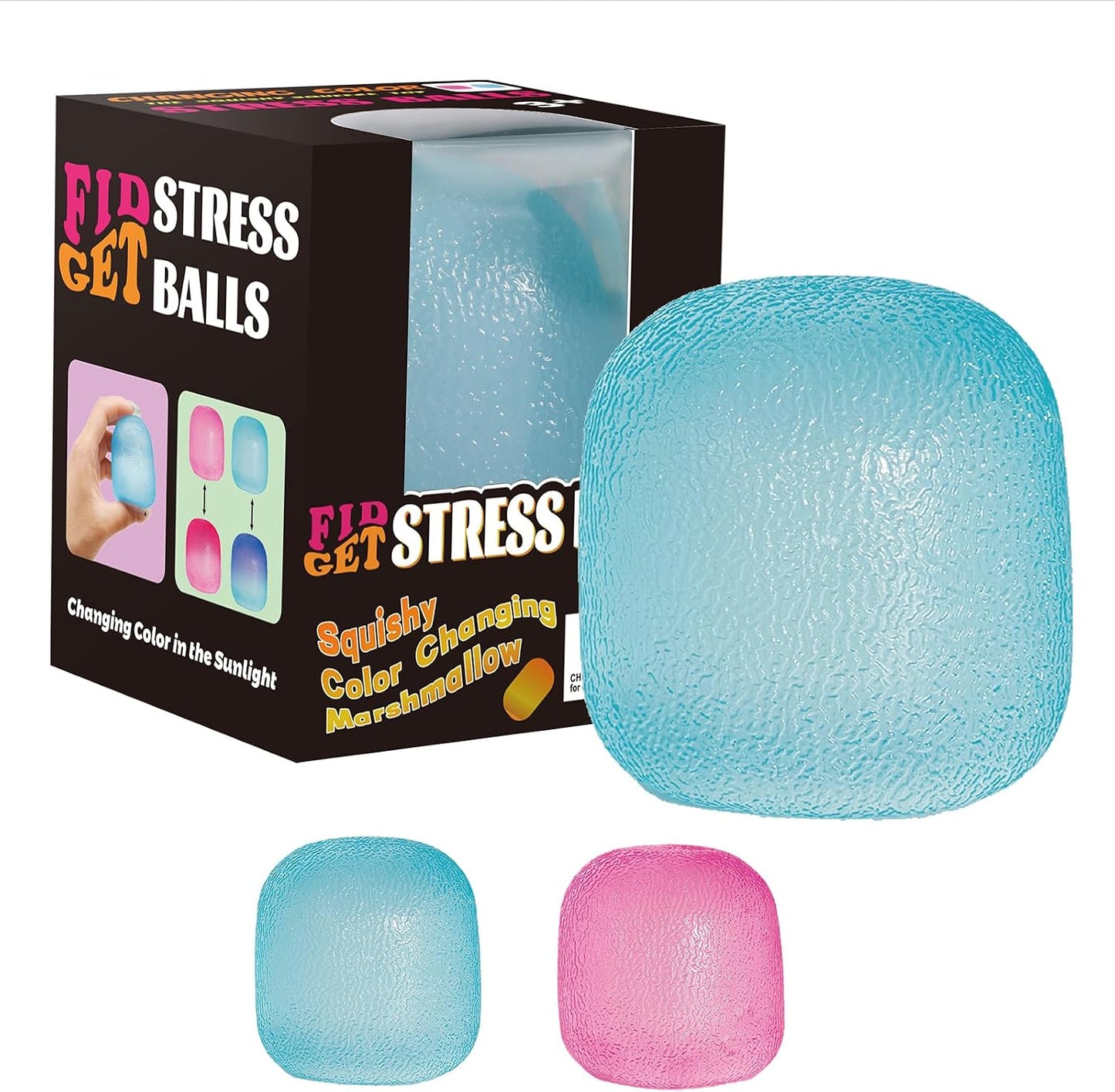 Fidget Toys Stress Balls for Kids & Adults - Changes Color in The Sun - Malt Sugar Squishy Fidget Toys - Slow Rise Gel Ball - Stretchy Squeeze Stress Relief Balls for Anxiety - US 2556