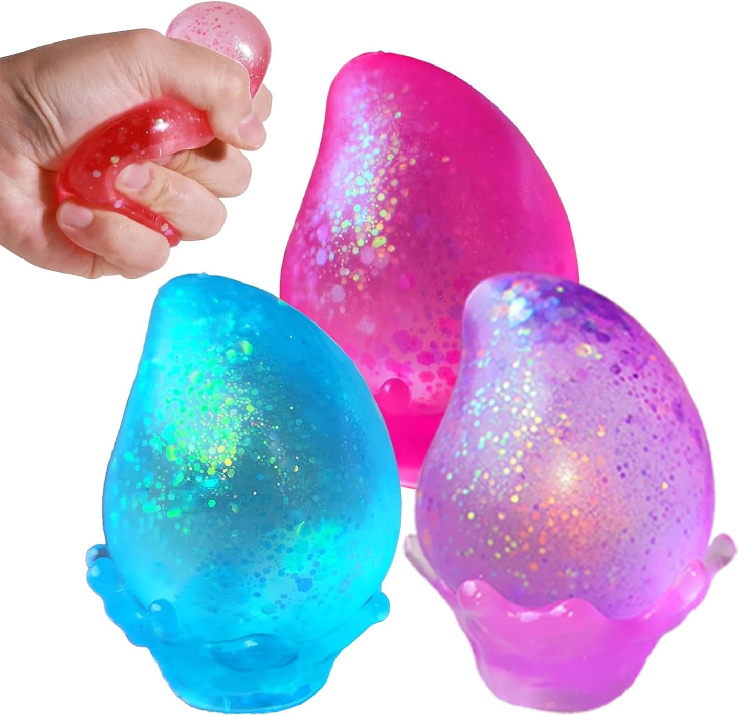 3Pack Fidget Toys for Kids, Dream Squishy Drop - Glitter Squishy Cube Slow Rise Stress Cube for Adults, Glitter Balls Squishies Sugar Mango Fruit Stress Balls for Anxiety Relief - US 8801