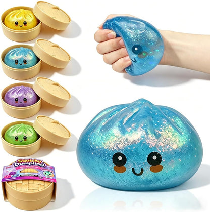 Anditoy Dumpling Stress Balls Glitter Squishy Toys Giant Squishy Mystery Box Squeeze Toys for Adults Stress Relief Desk Toys Kids Party Favors Birthday Gifts (Blue) - US 1631