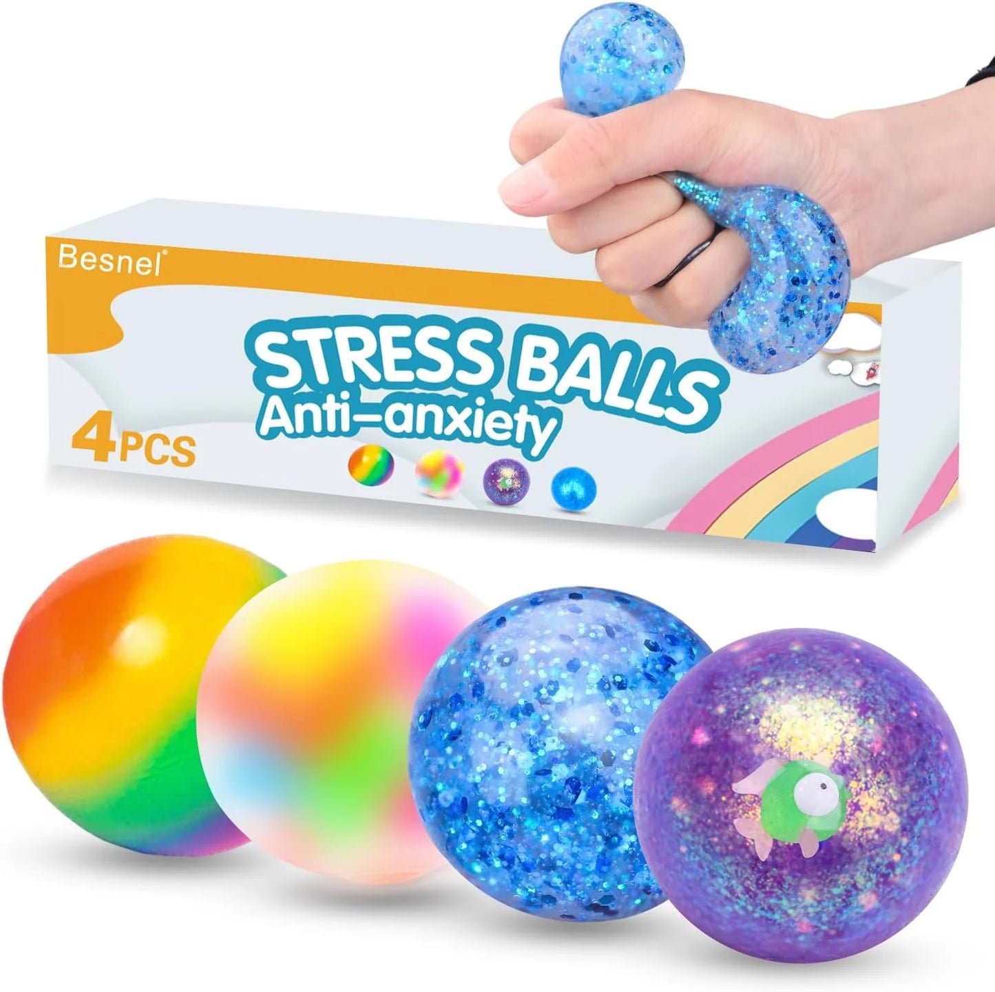 Stress Balls Set, Squishy Stress Ball, 4 Pack Squeeze Ball for Adults, Squeeze Ball for Adults Stress Relieve, Stress Relieve, Increase Entertainment - US 9686