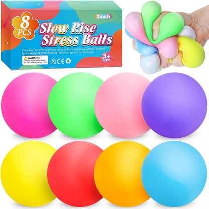 8 Pack Slow Rising Stress Ball,Stress Balls for Kids Adults,Stretchy Fidget Toys for Anxiety Relief,Hand Therapy Sensory Squishy Ball,Squishy Toys,Treasure Prize Box Toys for Kids Classroom - US 5162