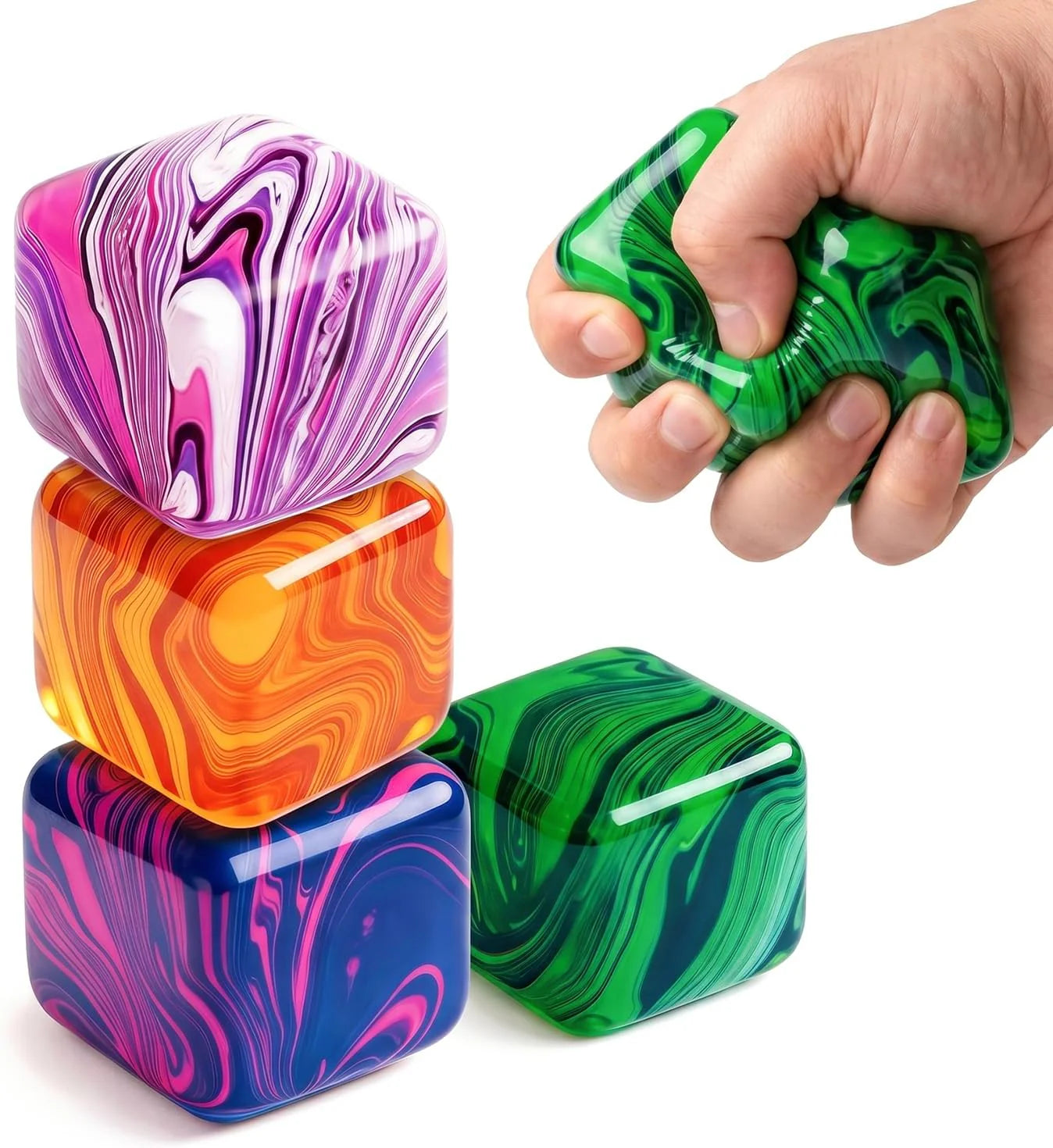 LAHAND 4 Pack Slow Rising Stress Cube,Ice Cube Squishy for Anxiety Stress Relief, Soft Squishy Toys for Party Favors Gifts Classroom Prizes - US 8533