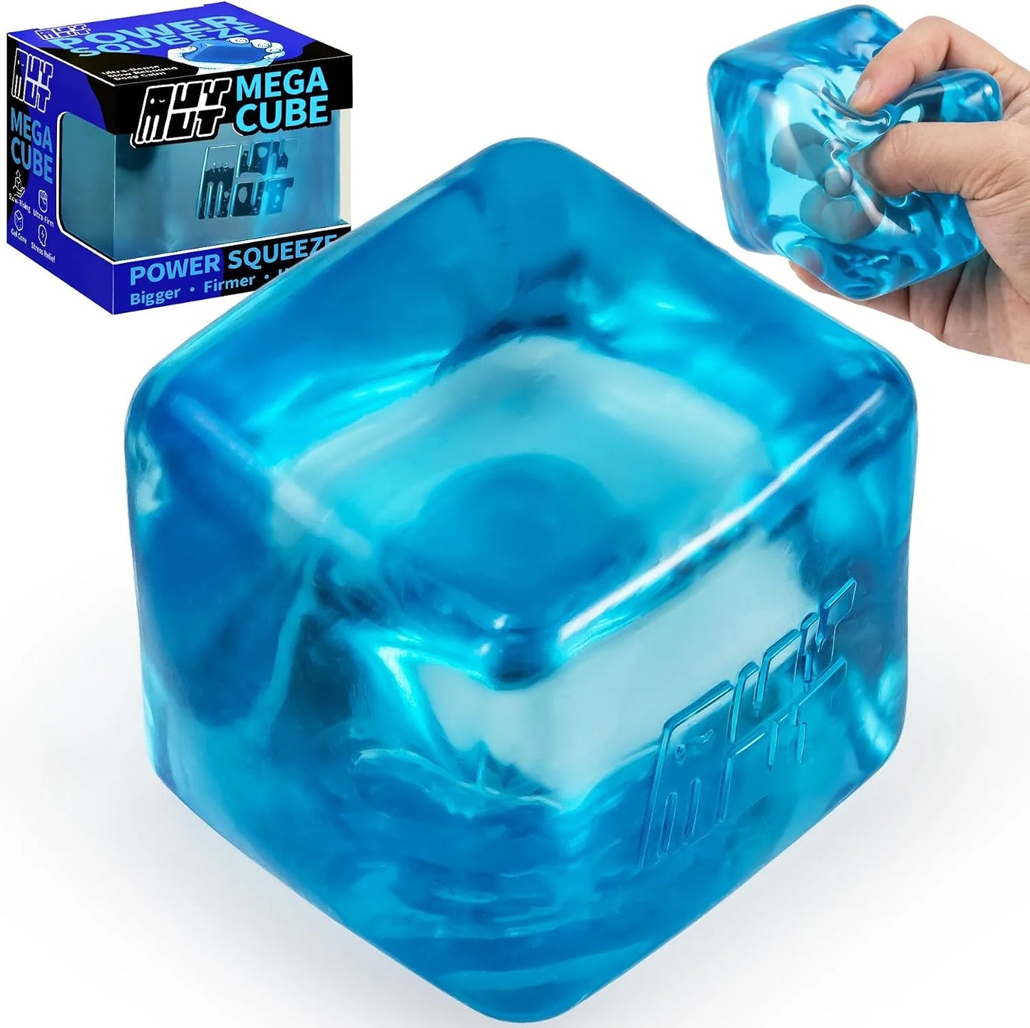 Premium MEGA Cube – Oversized Heavy-Duty Squishy Fidget Toy for Big Hands & Adults, Ultra-Firm Gel for Stress Relief & Sensory Focus, Lab & CPC/ASTM Certified (Blue) - US 2462