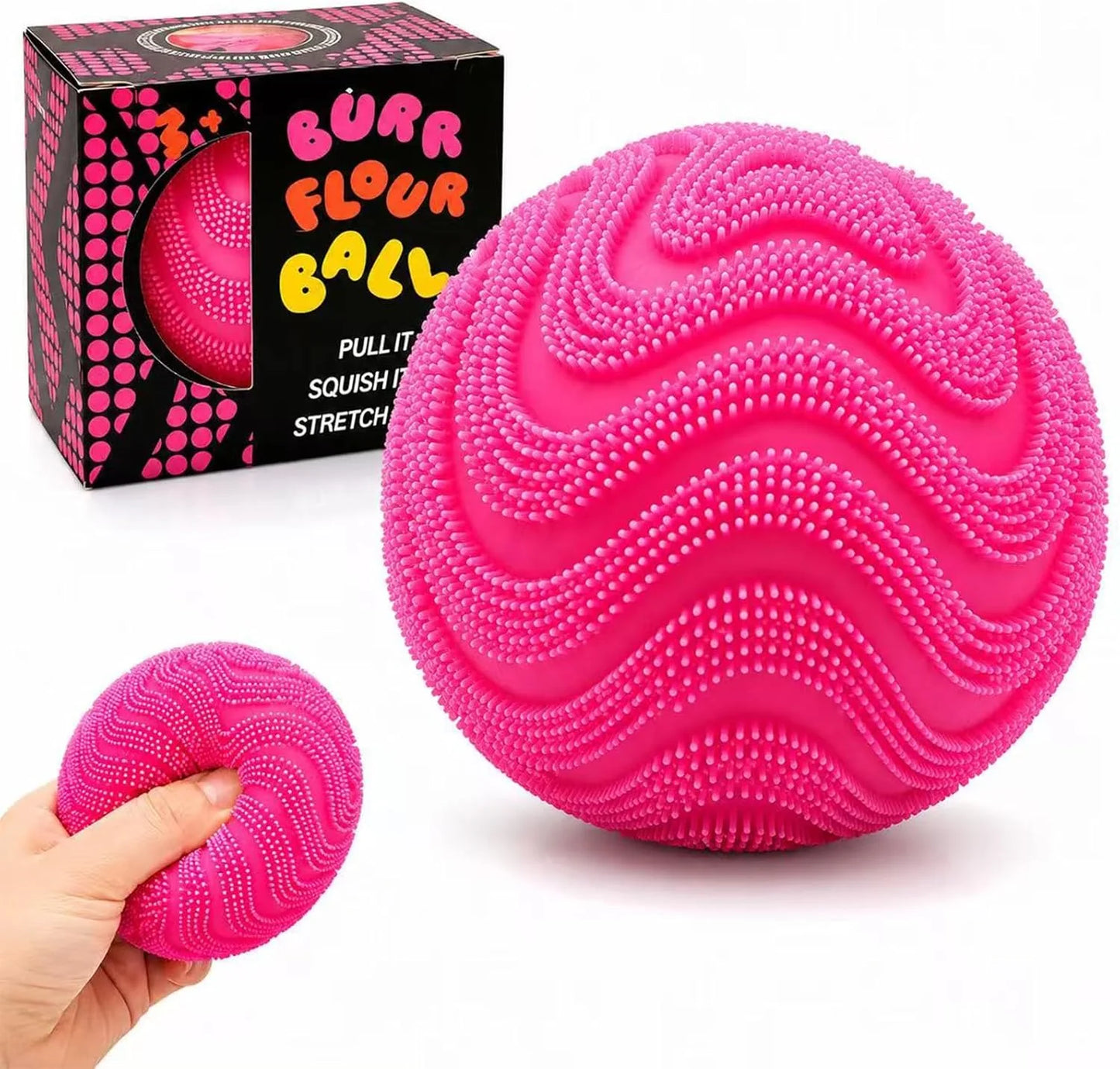 Fuzz Ball Squishy Stress Ball,Soft Fidget Squishy Fuzz Squeeze Ball for Adults,Anxiety Stress Relief Toys,Party Favors Gift for Adults (Pink Ball) - US 6071