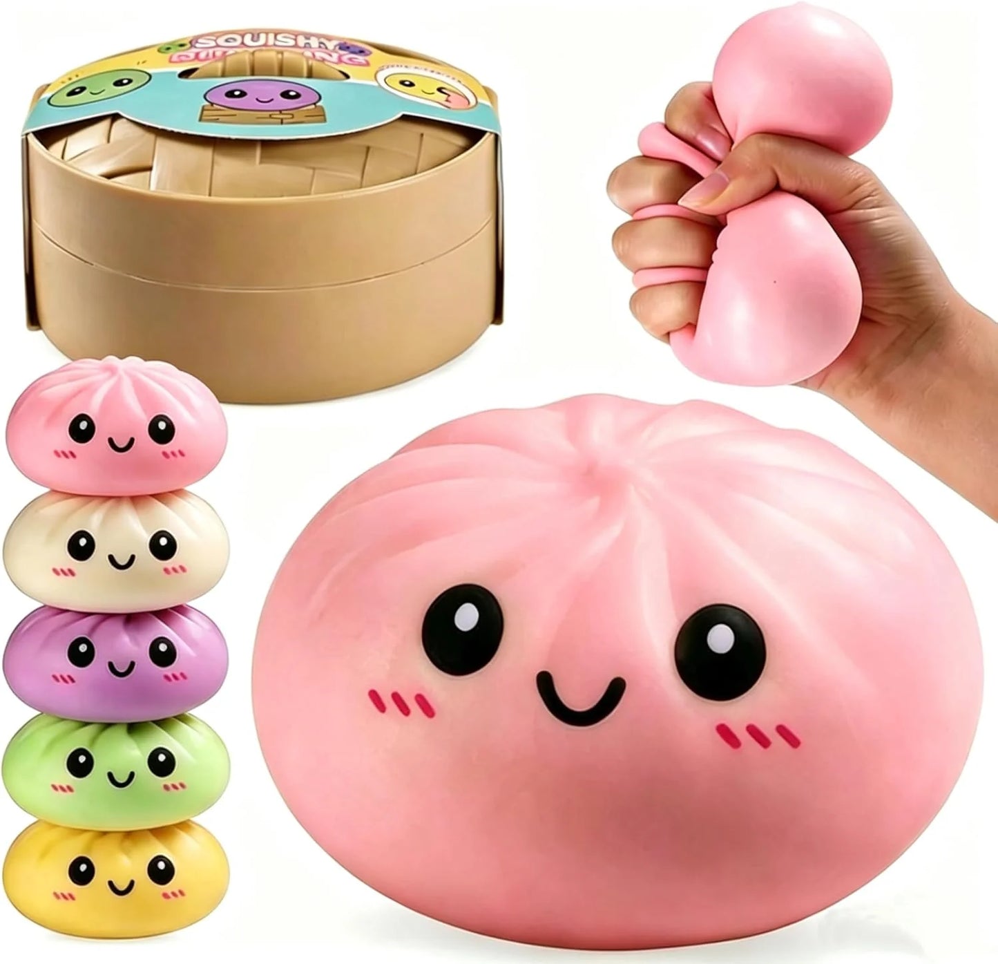 Mystery Dumpling Squeeze Toys Stress Balls Sensory Toy Soft Squeeze Decompression Dough for Adults (Pink) - US 9847