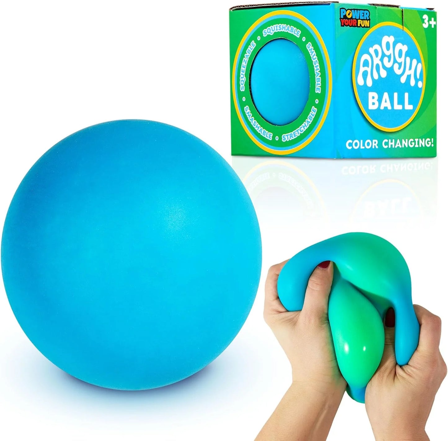 Power Your Fun Arggh Large Stress Ball for Adults and Kids - 3.75 Inch Tension Relief Ball Fidget Toy, Color-Changing Stress Relief Hand Squeeze Sensory Balls Big Squishy Toys for Kids (Blue/Green) - US 2743