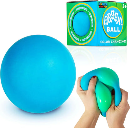 Power Your Fun Arggh Large Stress Ball for Adults and Kids - 3.75 Inch Tension Relief Ball Fidget Toy, Color-Changing Stress Relief Hand Squeeze Sensory Balls Big Squishy Toys for Kids (Blue/Green) - US 2743