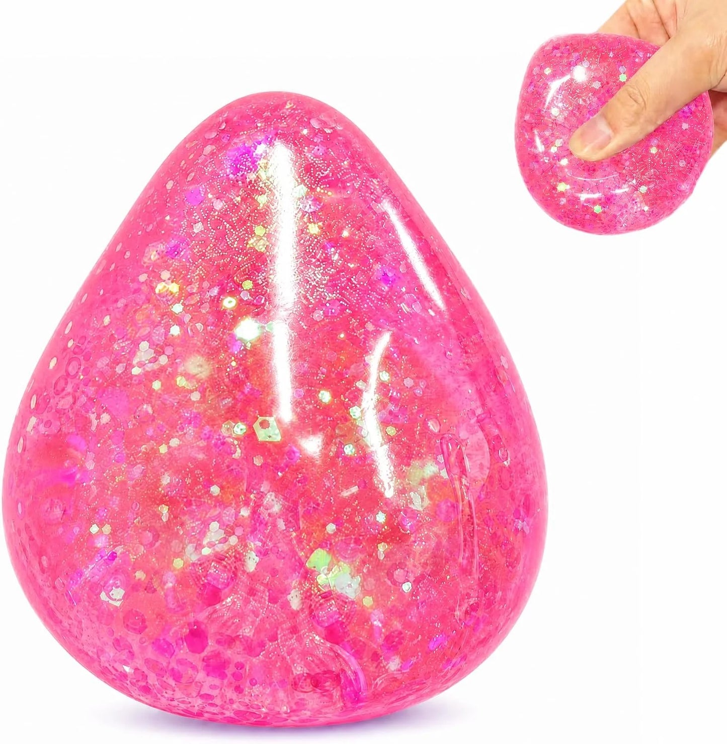 Squishy Drop Stress Balls for Girls & Kids, Glitter Pink Squeeze Stress Sugar Ball, Slow Rising Sugar Squishy Toys, Sensory Fidget Toy for Anxiety Relief, Party Favors and Birthday Gifts - US 6312