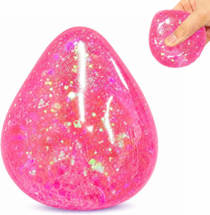 Squishy Drop Stress Balls for Girls & Kids, Glitter Pink Squeeze Stress Sugar Ball, Slow Rising Sugar Squishy Toys, Sensory Fidget Toy for Anxiety Relief, Party Favors and Birthday Gifts - US 6312
