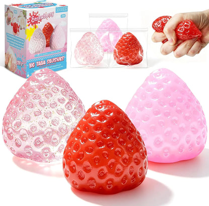 3Pcs Big Taba Squishies Strawberry, Cute Strawberry Squeeze Toys, Upgrade Fruit Squishies, Kawaii Sticky Stress Toy, Clear Fidget Toys, Valentines Gift for Kids, Teen Boys Girls Birthday Gift Ideas - US 6984