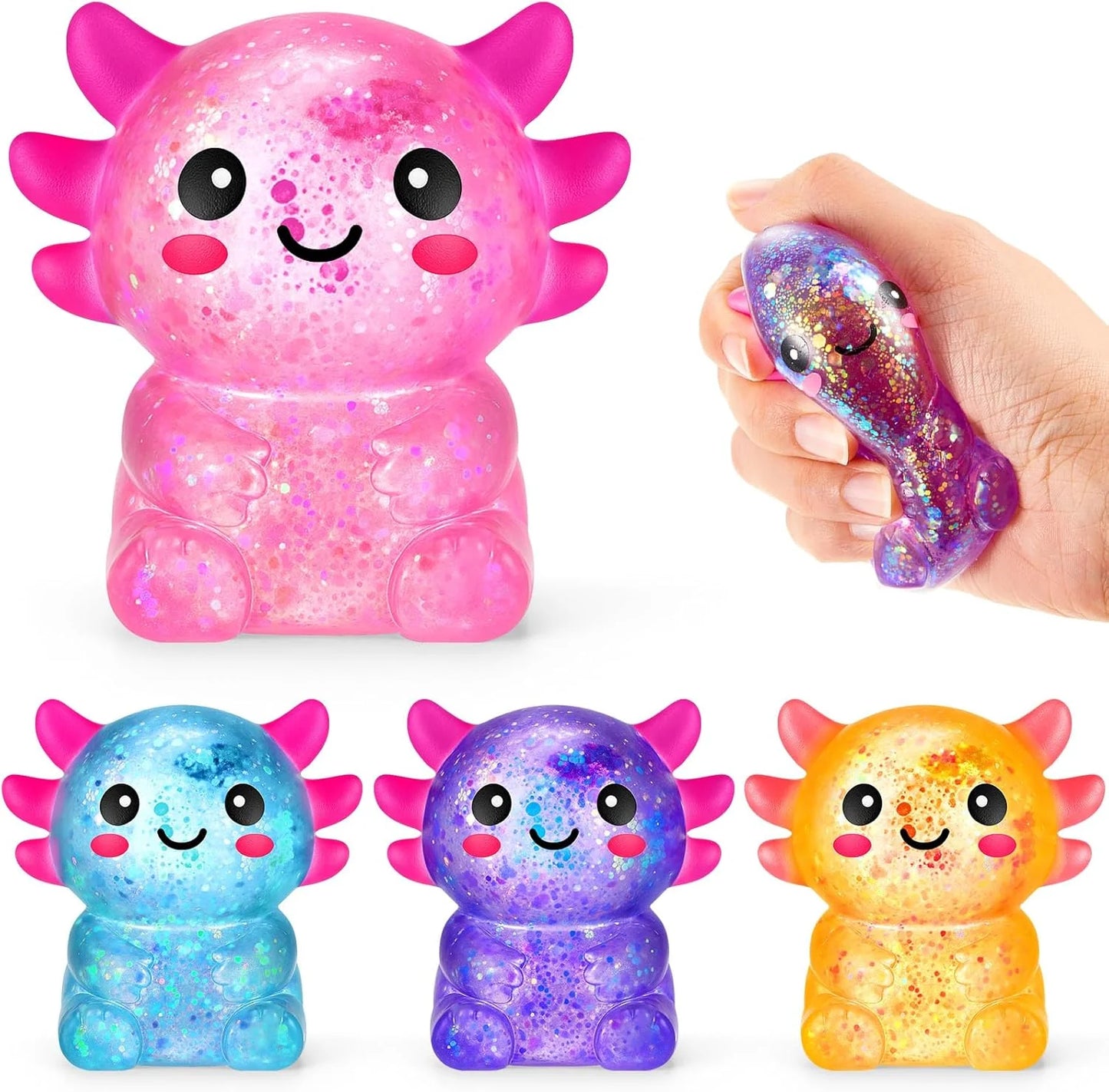 Simgoing 4 Pcs Axolotl Stress Toy Squeeze Axolotl Party Favors 2.56 x 2.64 Inches Malt Sugar Filled Stretchy Fidget Stress Relief Ball Sensory Toys for Adults Soothing Graduation Birthday Party Gift - US 7241