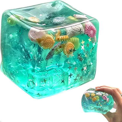 Ice Cube Cube Fidget Toys - Sensory Toys for Kids with Real Sea Shells, Squishy Fidget Toy for Kids & Adults | Non-Toxic Squeeze Ball for Anxiety, Focus & Calm for School, Office - US 7976