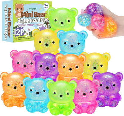 12Pack Fidget Toys Squishy ，Cute Bear Squeeze Ball , Bulk Squishy Fidget Squeeze Play Toys，Pull Stretch Classroom Prize Party Favors Toys for Kids - US 3732
