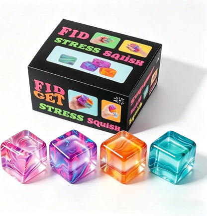 4Pack Fidget Toys Mini Squishy Stress Cube, Stress Balls for Kids, Adults Squishies Anxiety Stress Relief, Ice Squishy Cube Sugar Balls, Sensory Toys for Kids with Autism, Fidgets for Classroom Prize - US 9616