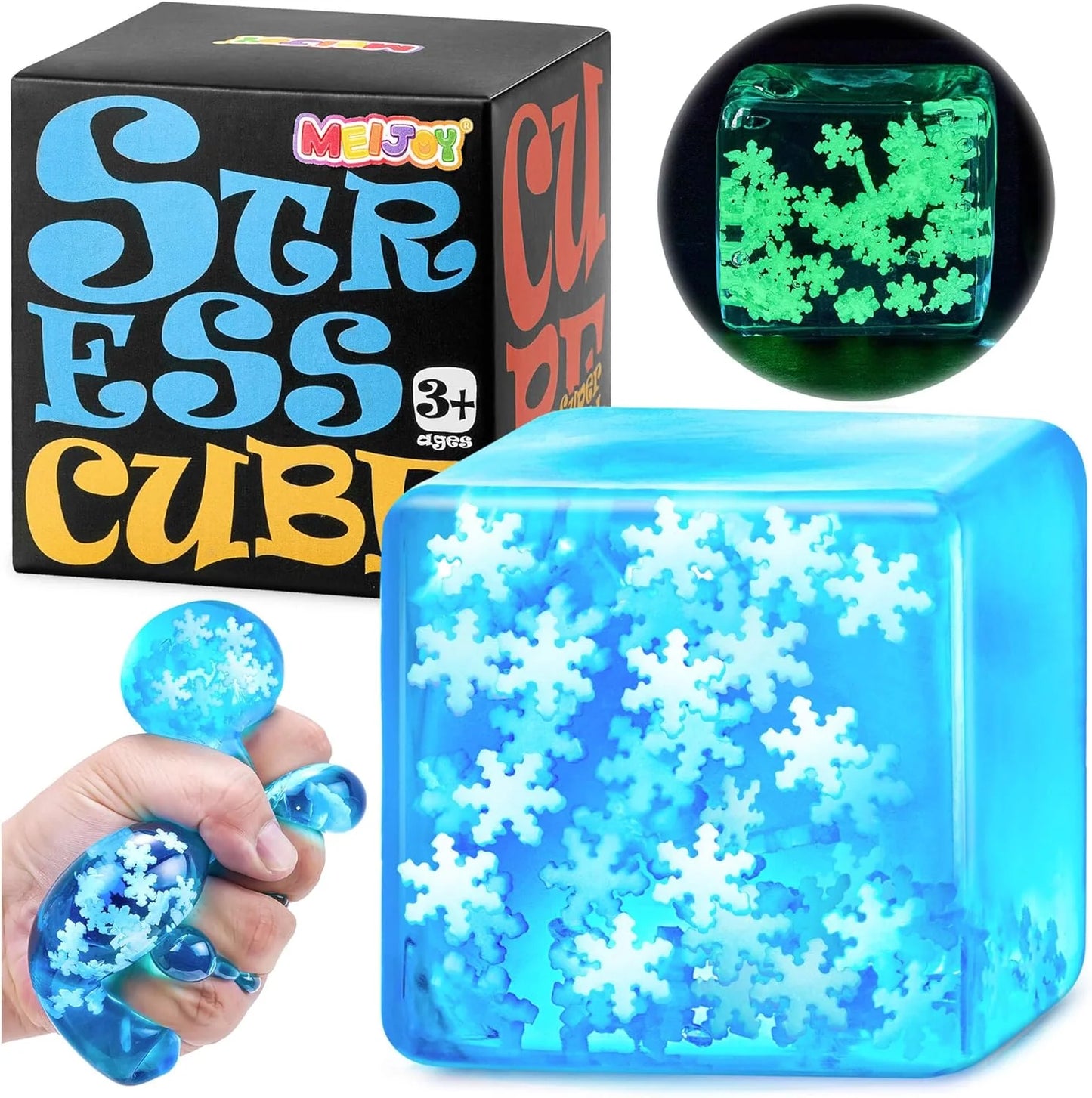 Squishy Fidget Toys Adults Stress Cube - Glow in The Dark Snowflakes Sensory Toys for Kids with Autism Stress Balls for Kids Teens Squeeze Squishy Toys Easter Basket Stuffers - US 4028