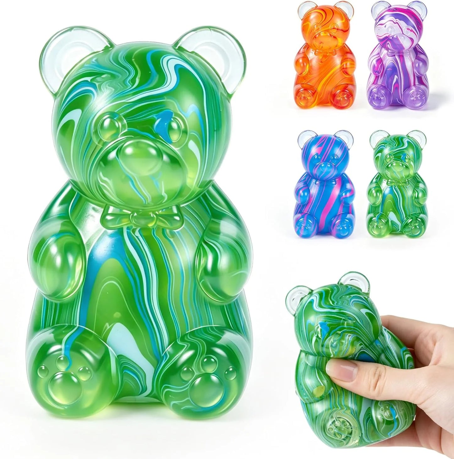 1Pc Gummy Bear Squishyies Fidget,Color Maltose Filled Squeeze Toys Slow Rising Squishy Stress Balls Adults Kids Party Favors,Classroom Prizes(Green) - US 6672
